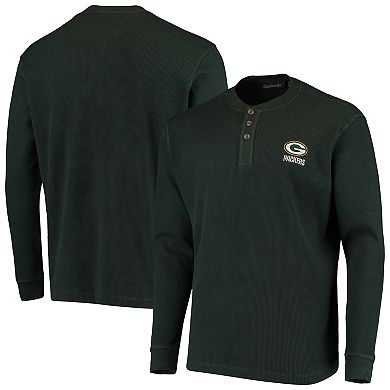 Men's Dunbrooke Green Green Bay Packers Logo Maverick Thermal Henley Long Sleeve T-Shirt
