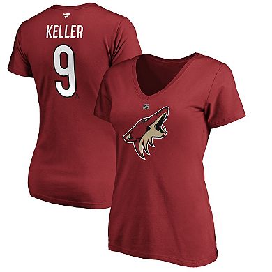 Women's Fanatics Branded Clayton Keller Garnet Arizona Coyotes Authentic Stack Name and Number V-Neck T-Shirt