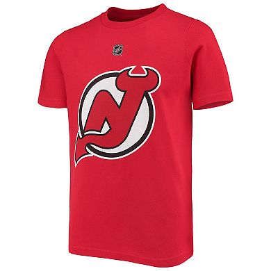 Youth Jack Hughes Red New Jersey Devils Player Name & Number T-Shirt