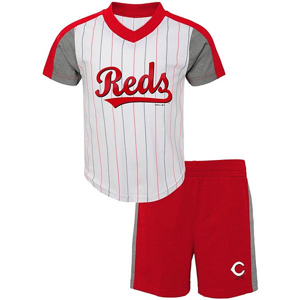 Cincinnati Reds Toddler The Lineup V-Neck & Shorts Set - White/Red Size: 2T