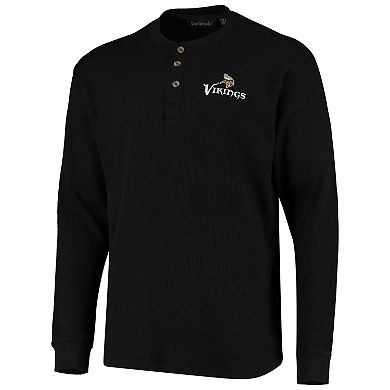 Men's Dunbrooke Black Minnesota Vikings Logo Maverick Thermal Henley Long Sleeve T-Shirt