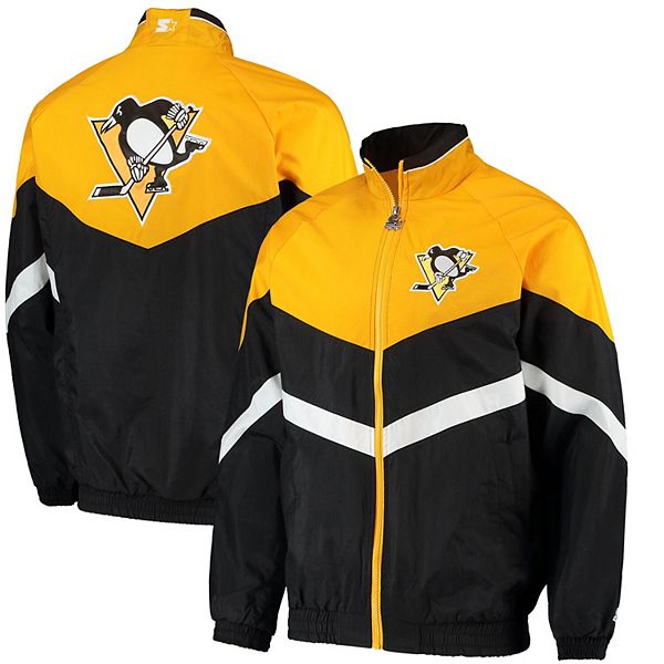 Men's Starter Black/Gold Pittsburgh Penguins Power Forward Full-Zip Hoodie Size: Medium