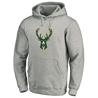 Men's Fanatics Branded Heathered Gray Milwaukee Bucks Team Primary Logo Pullover Hoodie