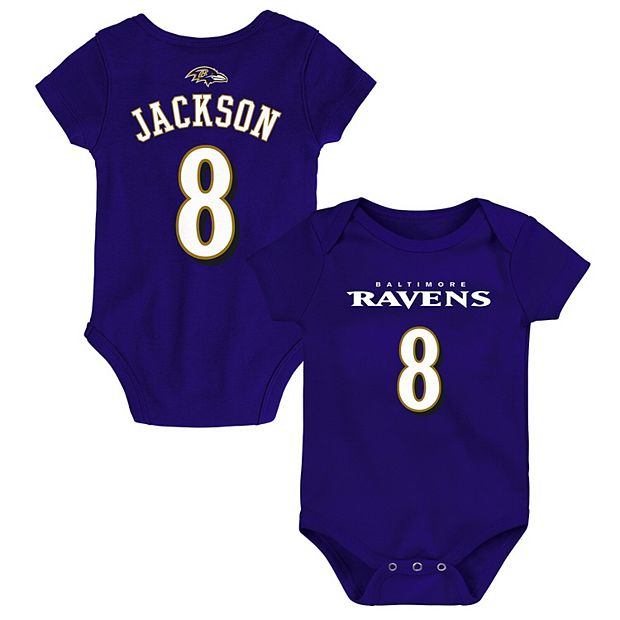 Newborn Lamar Jackson Purple Baltimore Ravens Mainliner Name & Number  Bodysuit