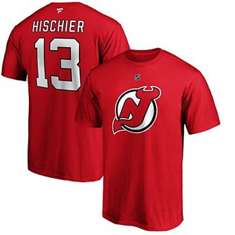 Men's Fanatics Branded Nico Hischier Red New Jersey Devils Team Authentic Stack Name & Number T-Shirt