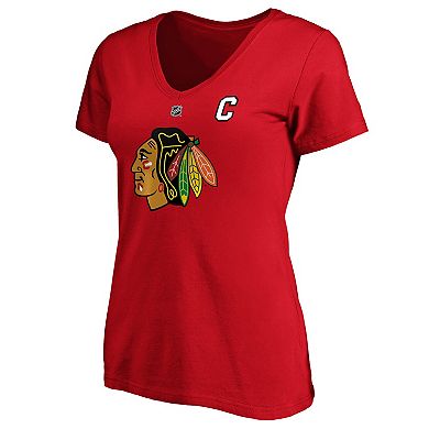 Women's Fanatics Branded Jonathan Toews Red Chicago Blackhawks Team Authentic Stack Name & Number V-Neck T-Shirt