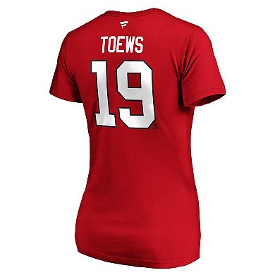 Women's Fanatics Branded Jonathan Toews Red Chicago Blackhawks Team Authentic Stack Name & Number V-Neck T-Shirt