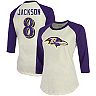 Women's Fanatics Branded Lamar Jackson Cream/Purple Baltimore Ravens Player Raglan Name & Number 3/4-Sleeve T-Shirt