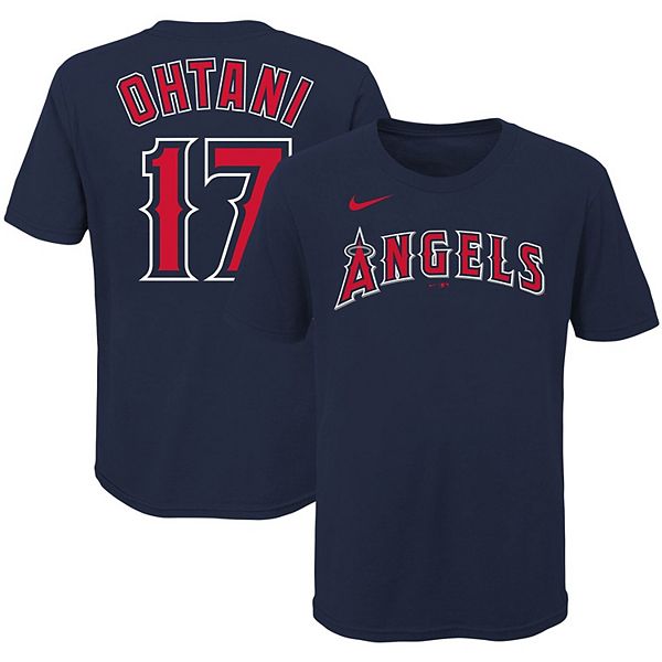 Youth Nike Shohei Ohtani Navy Los Angeles Angels Player Name & Number T ...