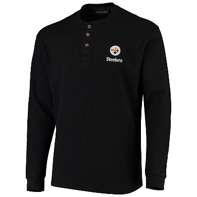 Men's Dunbrooke Black Pittsburgh Steelers Logo Maverick Thermal Henley Long Sleeve T-Shirt
