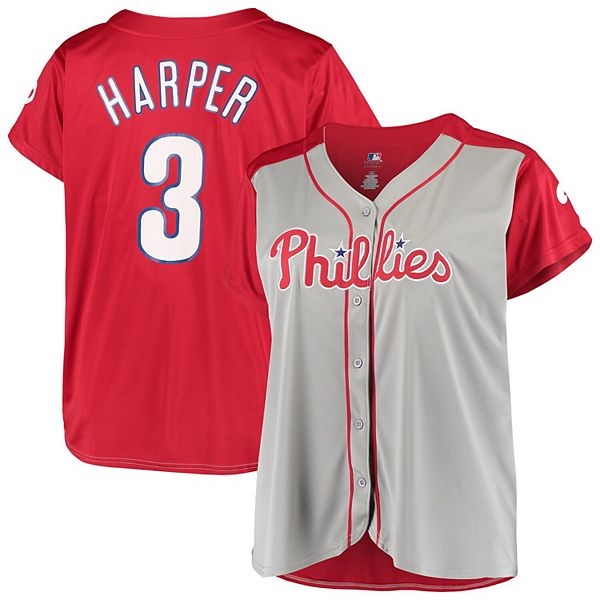Women's Bryce Harper Gray/Red Philadelphia Phillies Plus Size Jersey