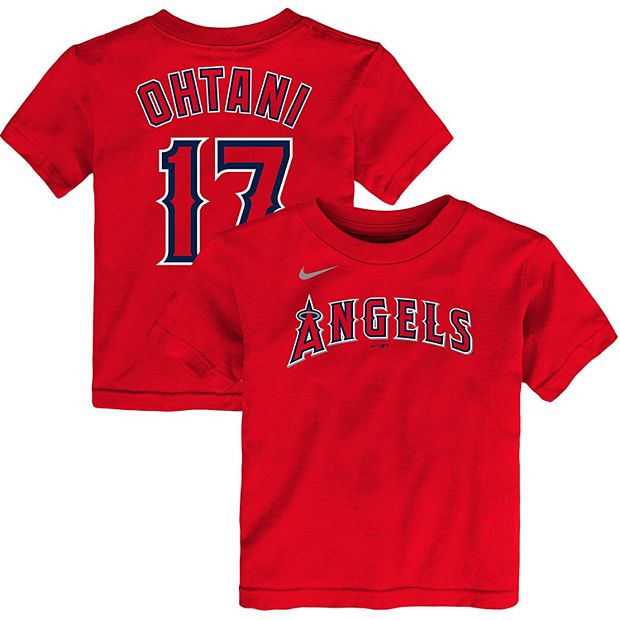 Toddler Nike Shohei Ohtani Red Los Angeles Angels Player Name & Number  T-Shirt