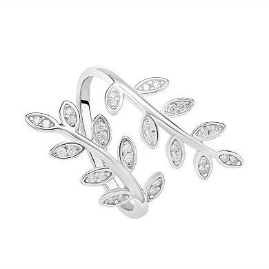 PRIMROSE Sterling Silver Cubic Zirconia Vine Bypass Ring