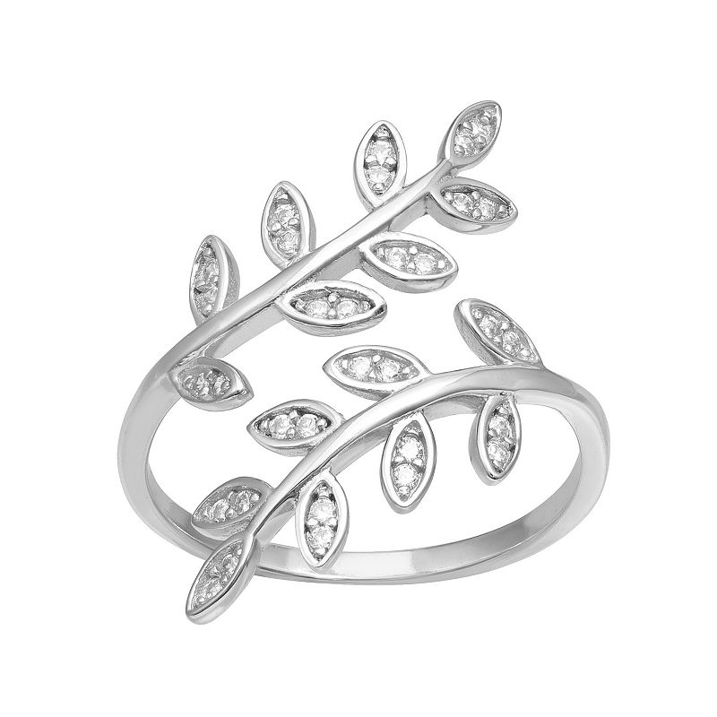 PRIMROSE Sterling Silver Cubic Zirconia Vine Bypass Ring, Womens, Size: 8,