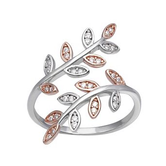 PRIMROSE Sterling Silver Cubic Zirconia Vine Bypass Ring
