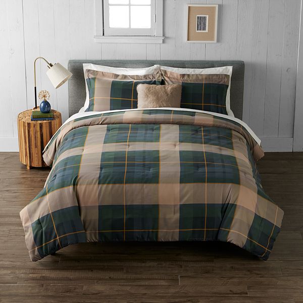 Cuddl Duds Blue Green Tartan Lightweight Microfiber Comforter Set