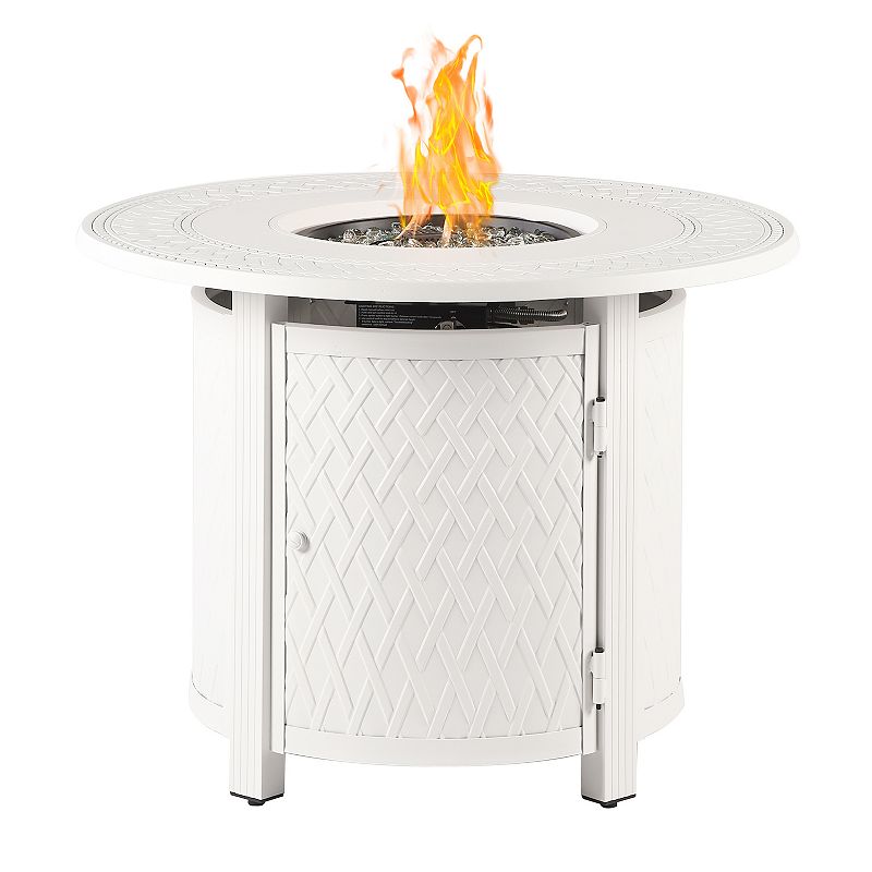 Round Outdoor Propane Fire Table, White