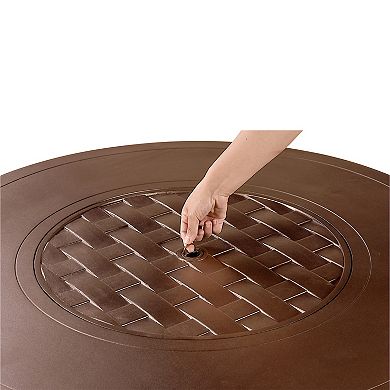 Round Basketweave Outdoor Propane Fire Table