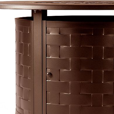 Round Basketweave Outdoor Propane Fire Table