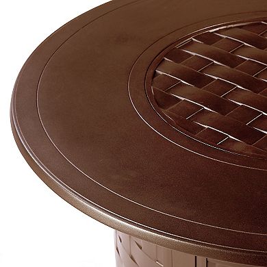 Round Basketweave Outdoor Propane Fire Table