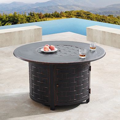 Round Basketweave Outdoor Propane Fire Table