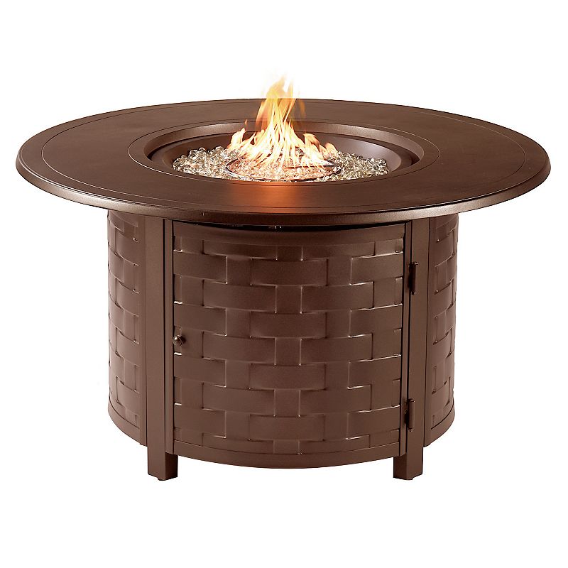 Round Basketweave Outdoor Propane Fire Table, Brown