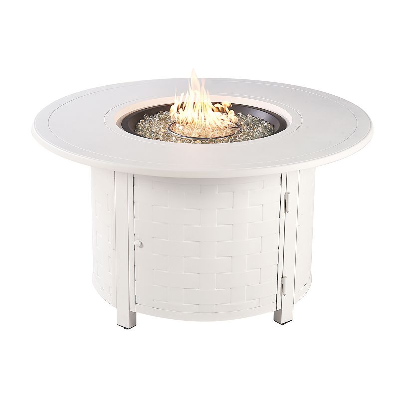 29023575 Round Basketweave Outdoor Propane Fire Table, Whit sku 29023575