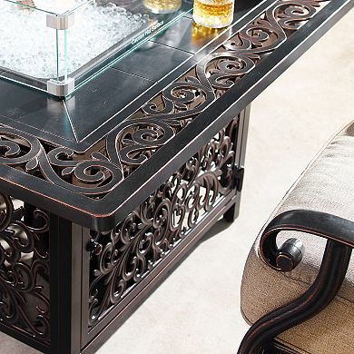 Outdoor Square Fire Table & Swivel Rocking Chair 5-piece Set