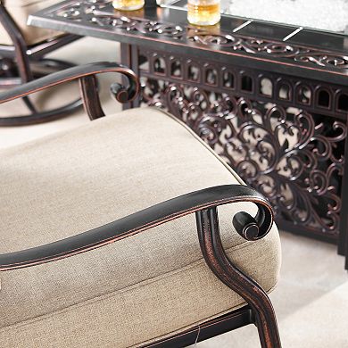 Outdoor Square Fire Table & Swivel Rocking Chair 5-piece Set