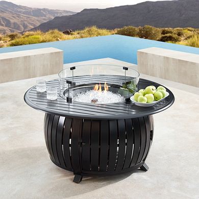 Outdoor Slat Design Round Propane Fire Table