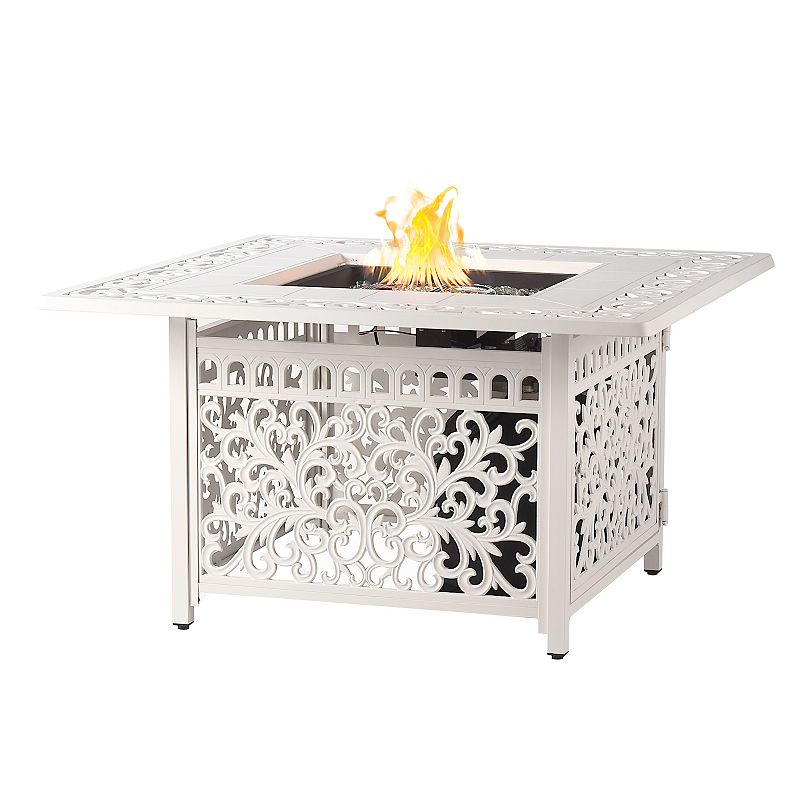 Square Outdoor Propane Fire Table, White