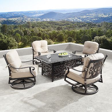 Outdoor Rectangular Fire Table & Swivel Rocking Chair 5-piece Set