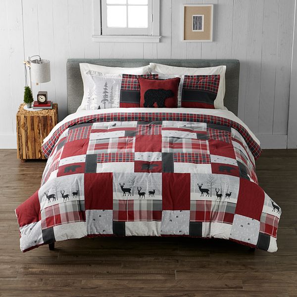 Cuddl Duds® Lodge Patchwork Heavyweight Flannel Comforter Set