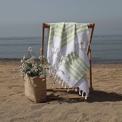 Linum Home Textiles Turkish Cotton Herringbone Personalized Pestemal Beach Towel