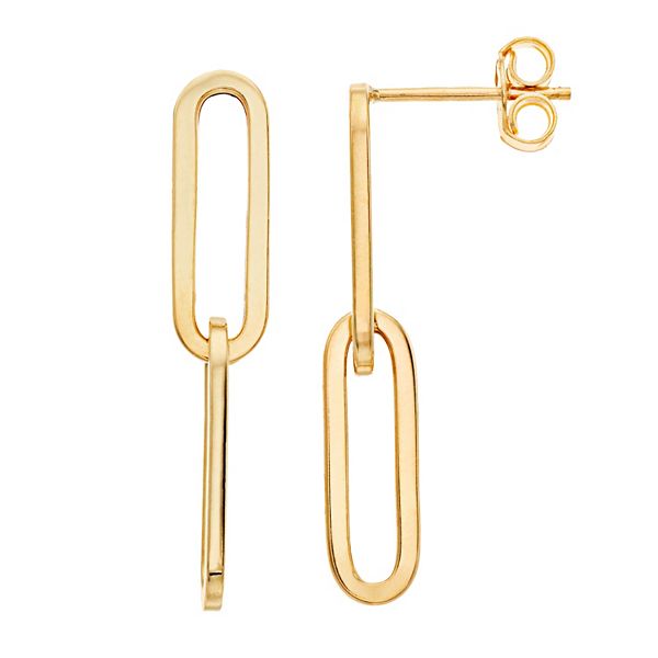 14k Gold Paper Clip Link Earrings