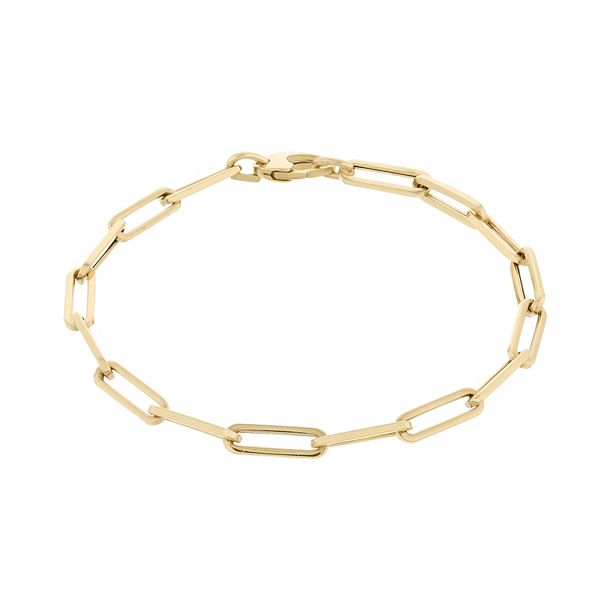 14K Gold Paper Clip Link Chain Bracelet