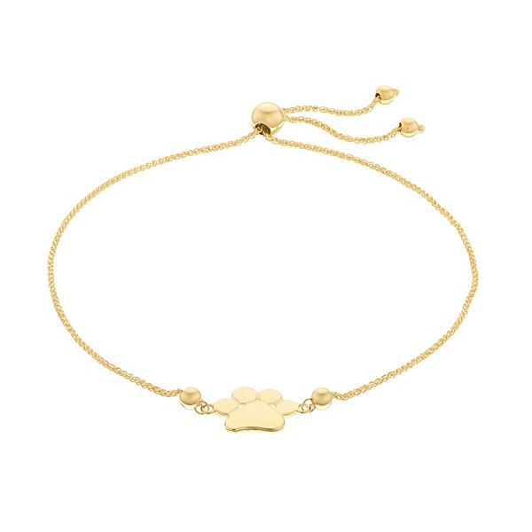 Zales Child's Paw Print Cutout Disc with Mommy Loves You Tag Paper Clip Chain Bracelet in 14K Gold - 6.0