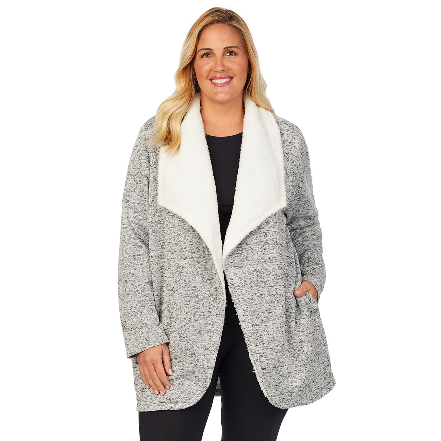 plus size cuddl duds fleece hooded wrap cardigan