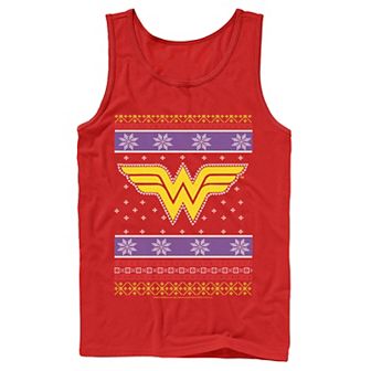 Men's DC Comics Wonder Woman Logo Christmas Sweater Style Tank Top