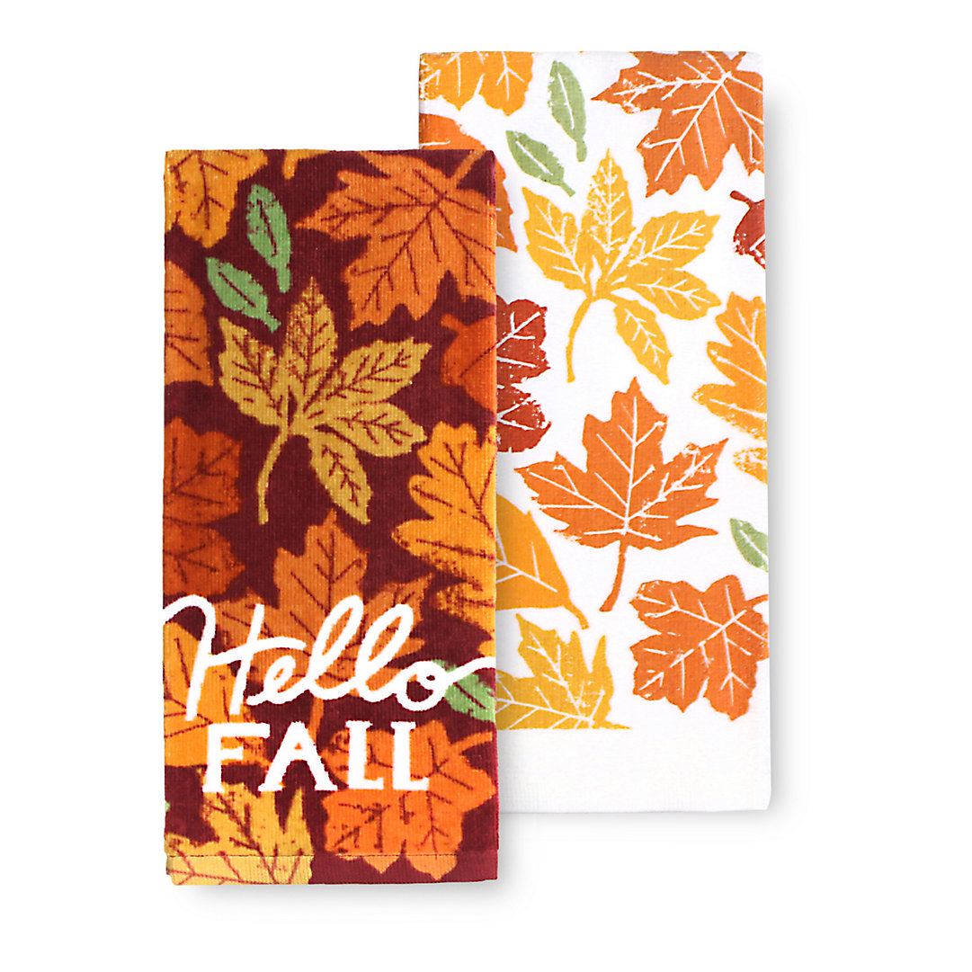 Kohl’s Celebrate Fall Hello Fall with Leaves Kitchen Towels Set of 2 