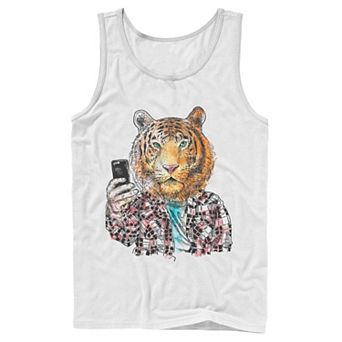 Men's Trendy Tiger Selfie Color Sketch Tank Top