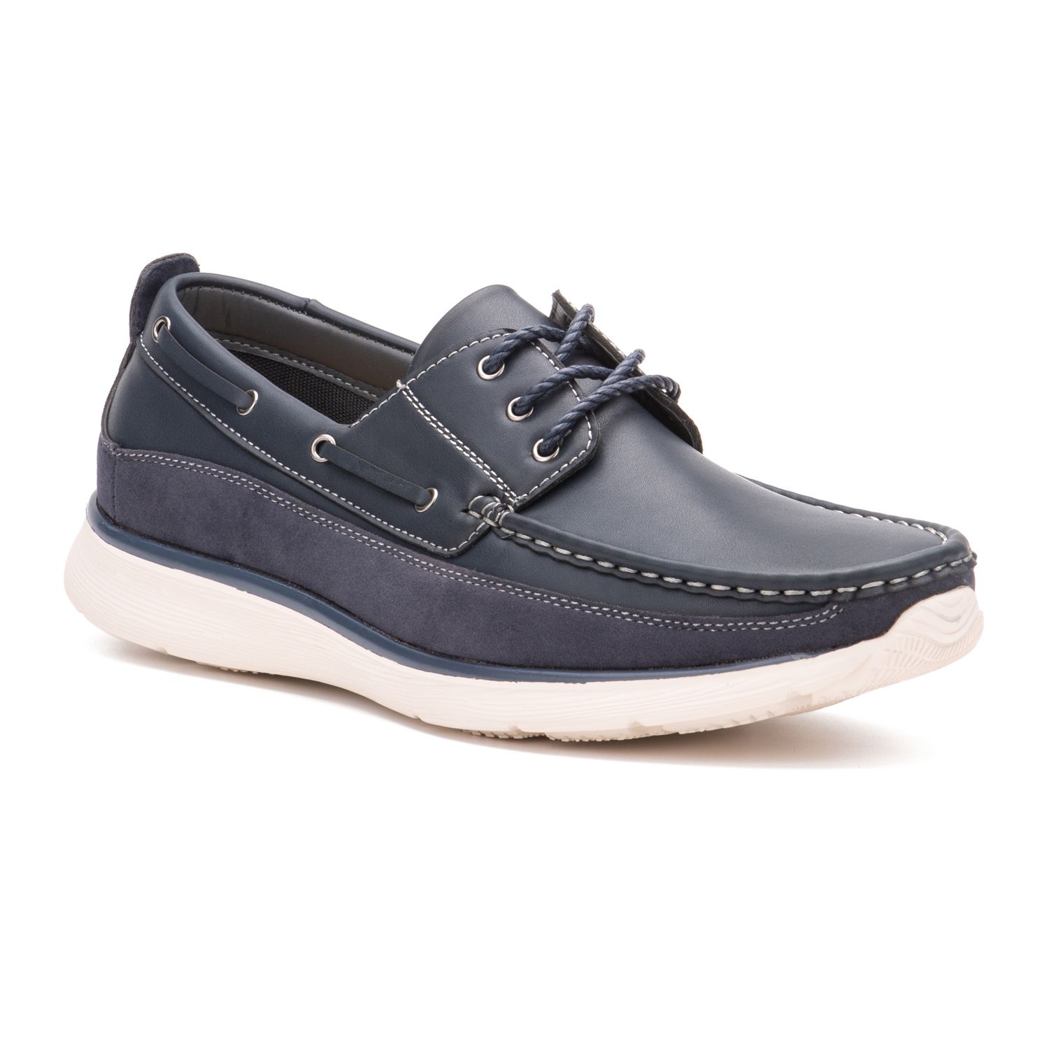 blue leather boat shoes