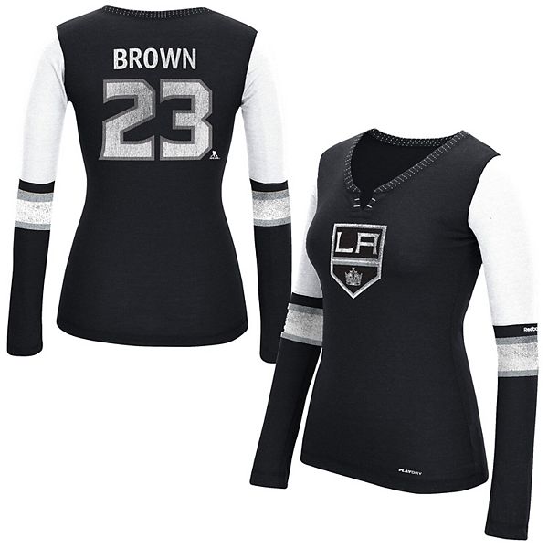 Women's Reebok Dustin Brown Black Los Angeles Kings Edge PlayDry Long  Sleeve Jersey T-Shirt
