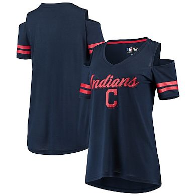 Women's G-III 4Her by Carl Banks Navy Cleveland Indians Extra Inning Cold Shoulder T-Shirt