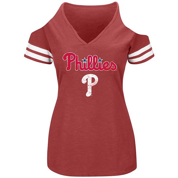 Women's Philadelphia Phillies Heathered Red Plus Size Cold Shoulder T-Shirt