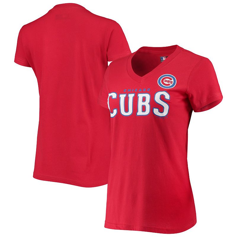Womens G-III 4Her by Carl Banks Red Chicago Cubs Team Logo Game On V-Neck 