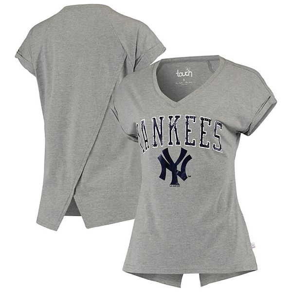 Women's Touch Gray New York Yankees Power Play V-Neck T-Shirt
