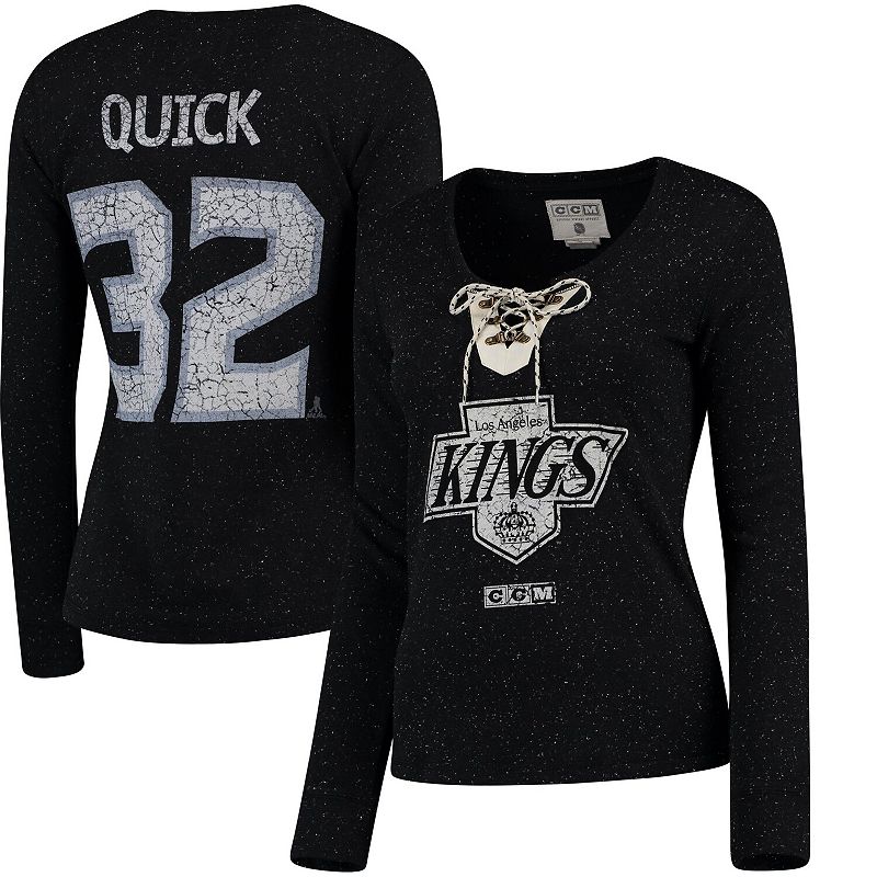 UPC 889770144639 product image for Women's Reebok Jonathan Quick Black Los Angeles Kings Henley Lace Up Name & Numb | upcitemdb.com