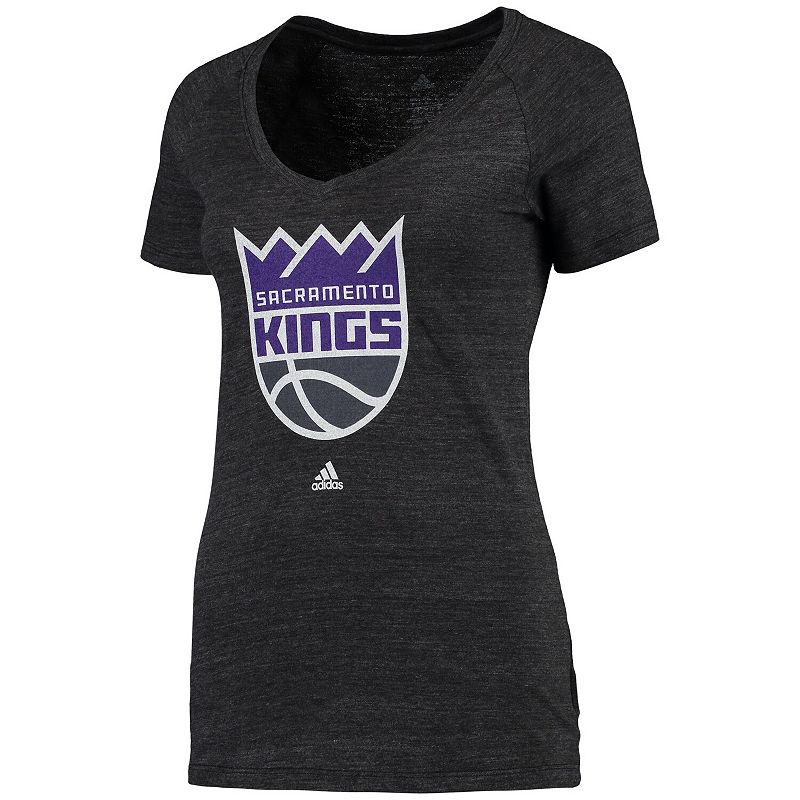 UPC 191025018498 product image for Women's adidas Heathered Black Sacramento Kings Primary Logo Tri-Blend V-Neck T- | upcitemdb.com