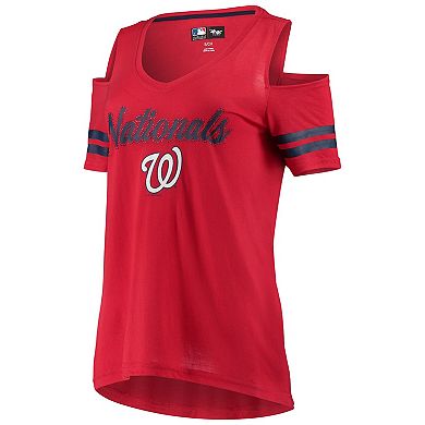 Women's G-III 4Her by Carl Banks Red Washington Nationals Extra Inning Cold Shoulder T-Shirt